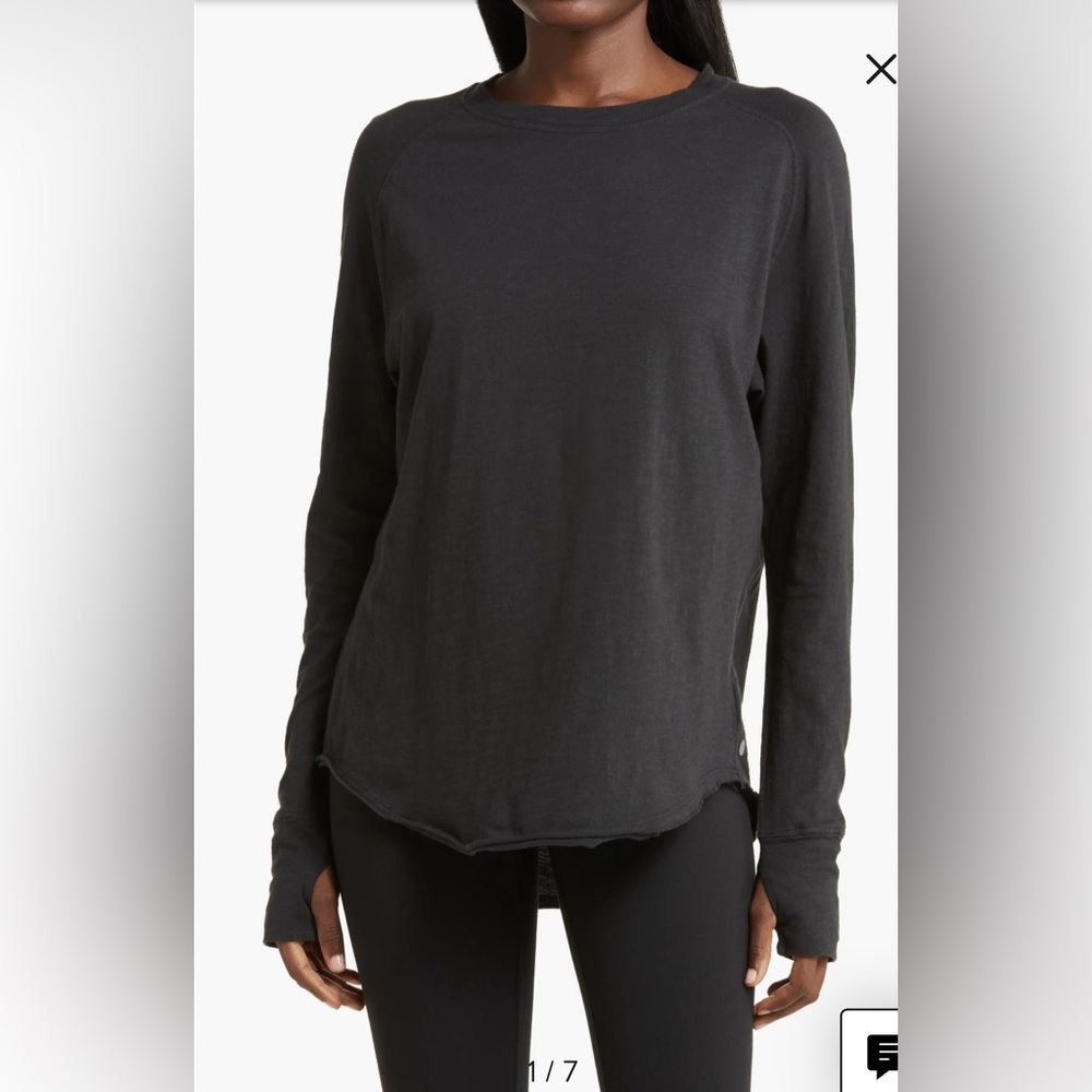 ZELLA Relaxed Washed Long Sleeve Slub Tee in Black